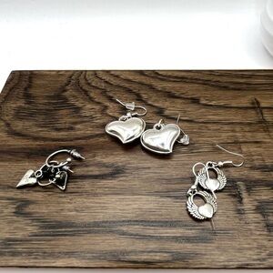 Hearts ❤️ Puffy Dangling Hearts 3 pairs Earrings Angel Heart wings Romance Love